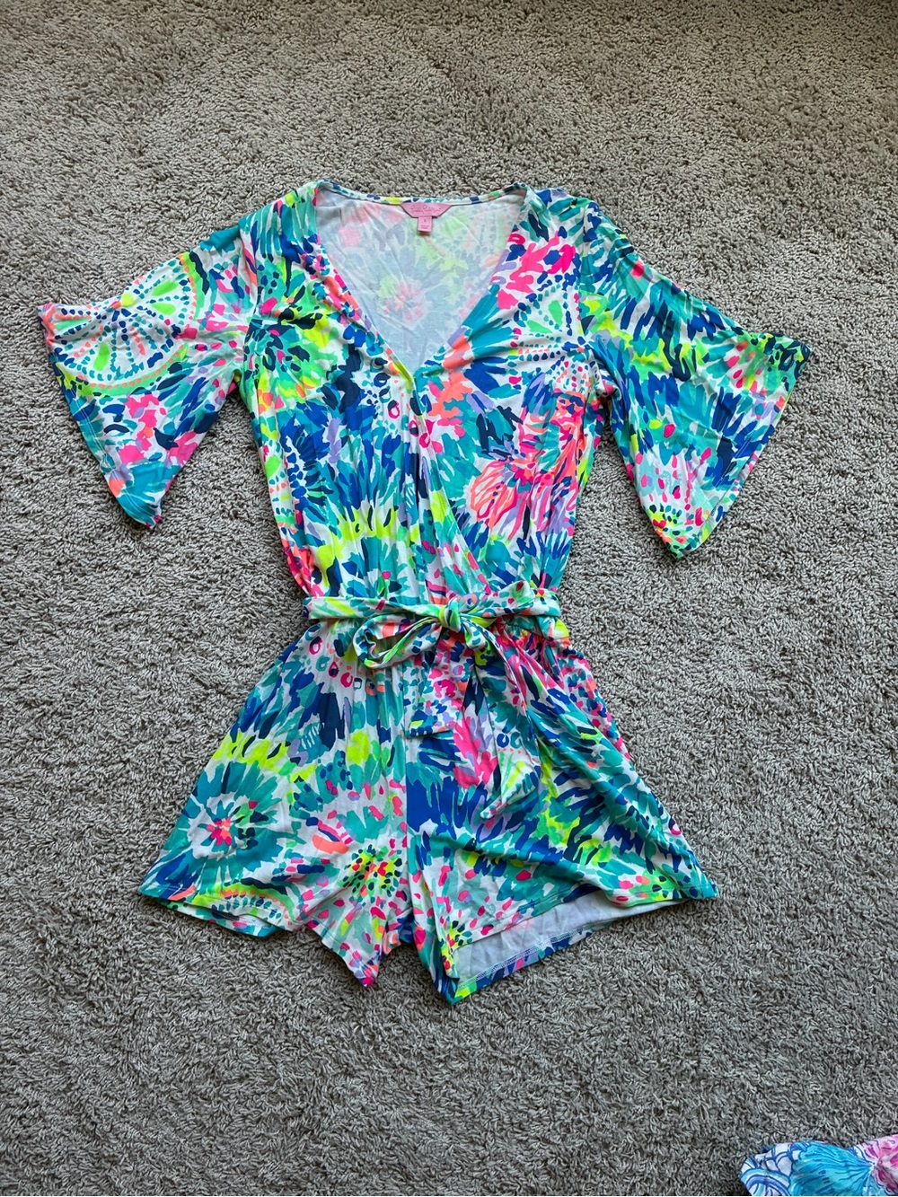 Lilly Pulitzer Multicolor Floral V-Neck Romper - Blue & Pink